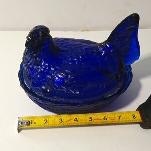 Vintage Huge Cobalt Blue Hen A Nest LG Wright 8 Inches Long